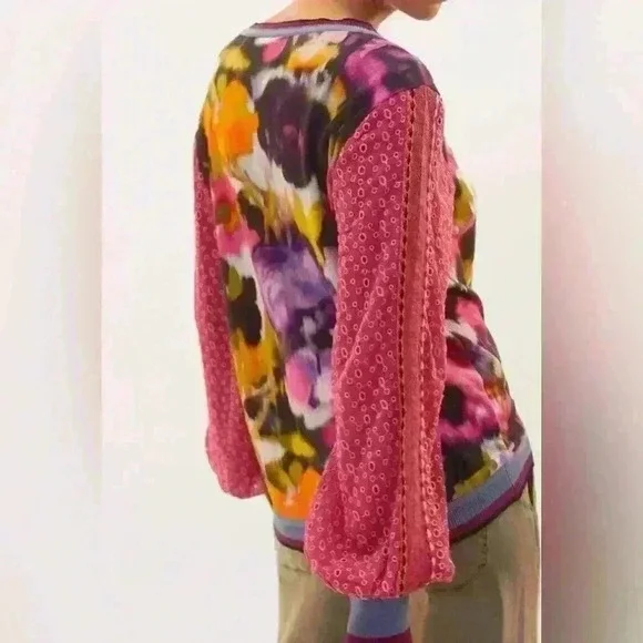 Blank $130‎ Bl-nk Bl^nk Anthropologie Contrast Eyelet Pullover. Bohemian Floral - Picture 2 of 5